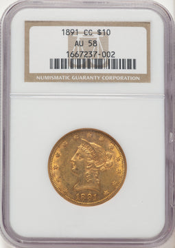 1891-CC $10 Liberty Eagle NGC AU58 1891-CC $10 Liberty Eagle NGC AU58