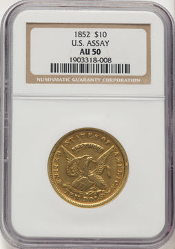 1852 $10 Assay Office Territorial Gold NGC AU50