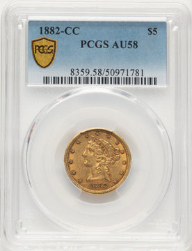 1882-CC $5 Liberty Half Eagle PCGS AU58 1882-CC $5 Liberty Half Eagle PCGS AU58
