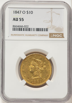 1847-O $10 Liberty Eagle NGC AU55