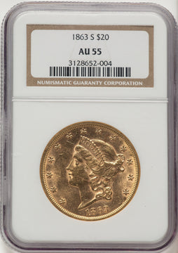 1863-S $20 Liberty Double Eagle NGC AU55 1863-S $20 Liberty Double Eagle NGC AU55