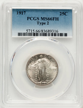 1917 25C Type Two FH Standing Liberty Quarter PCGS MS66