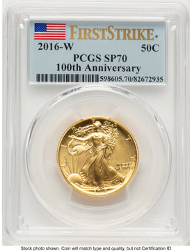 2016-W 50C Walking Liberty 100th Anniversary Gold Centennial FS Flag PCGS MS70