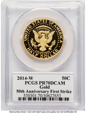 2014-W 50C Gold JFK 50th Anniversary FS JFK Flag Proof Kennedy Half Dollar PCGS PR70