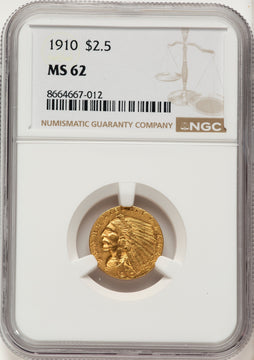 1910 $2.50 Indian Quarter Eagle NGC MS62 1910 $2.50 Indian Quarter Eagle NGC MS62