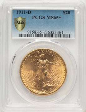 1911-D $20 Saint-Gaudens Double Eagle PCGS MS65+