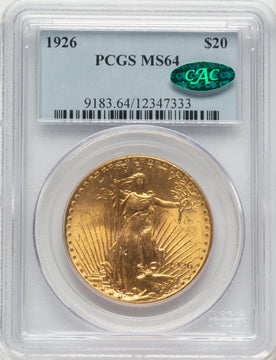 1926 $20 CAC Saint-Gaudens Double Eagle PCGS MS64