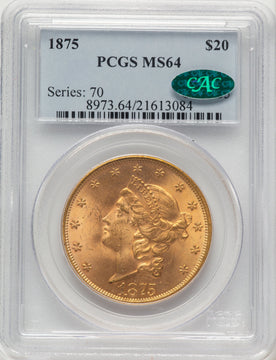 1875 $20 CAC Liberty Double Eagle PCGS MS64 1875 $20 CAC Liberty Double Eagle PCGS MS64