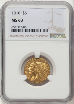 1910 $5 Indian Half Eagle NGC MS63 1910 $5 Indian Half Eagle NGC MS63