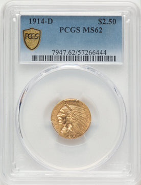1914-D $2.50 Indian Quarter Eagle PCGS MS62 1914-D $2.50 Indian Quarter Eagle PCGS MS62