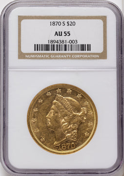 1870-S $20 Liberty Double Eagle NGC AU55 1870-S $20 Liberty Double Eagle NGC AU55