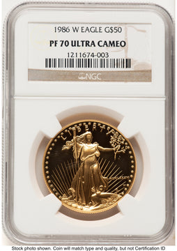 1986-W Proof Gold Eagle 1 oz Brown Label NGC PF70 1986-W Proof Gold Eagle 1 oz Brown Label NGC PF70