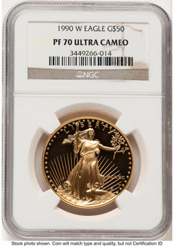 1990-W Proof Gold Eagle 1 oz Brown Label NGC PF70 1990-W Proof Gold Eagle 1 oz Brown Label NGC PF70