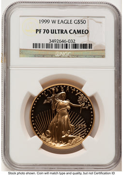 1999-W Proof Gold Eagle 1 oz Brown Label NGC PF70 1999-W Proof Gold Eagle 1 oz Brown Label NGC PF70