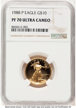 1988-P Proof Gold Eagle 1/4 oz Brown Label NGC PF70 1988-P Proof Gold Eagle 1/4 oz Brown Label NGC PF70