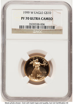 1999-W Proof Gold Eagle 1/4 oz Brown Label NGC PF70 1999-W Proof Gold Eagle 1/4 oz Brown Label NGC PF70