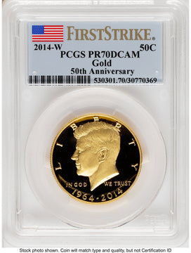 2014-W 50C Gold JFK 50th Anniversary FS Flag PCGS MS70 2014-W 50C Gold JFK 50th Anniversary FS Flag PCGS MS70