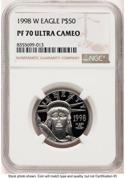 1998-W Proof Platinum Eagle 1/2 oz Brown Label NGC PF70 1998-W Proof Platinum Eagle 1/2 oz Brown Label NGC PF70
