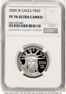 2004-W Proof Platinum Eagle 1/2 oz Brown Label NGC PF70 2004-W Proof Platinum Eagle 1/2 oz Brown Label NGC PF70