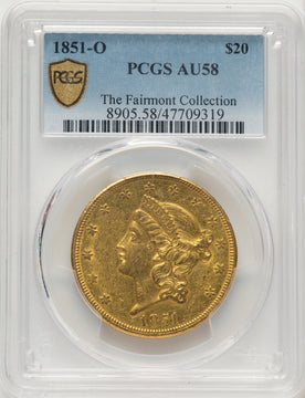 1851-O $20 Liberty Double Eagle PCGS AU58 1851-O $20 Liberty Double Eagle PCGS AU58