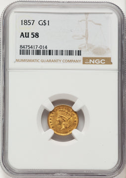 1857 G$1 Gold Dollar NGC AU58 1857 G$1 Gold Dollar NGC AU58