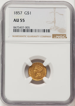 1857 G$1 Gold Dollar NGC AU55 1857 G$1 Gold Dollar NGC AU55