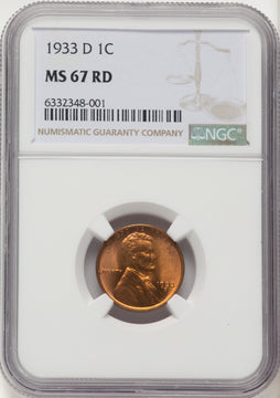 1933-D 1C RD Lincoln Cent NGC MS67 1933-D 1C RD Lincoln Cent NGC MS67