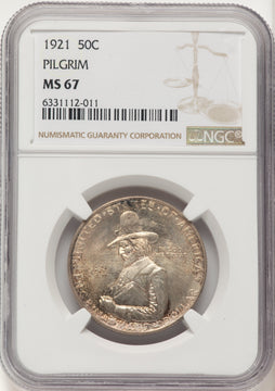 1921 50C Pilgrim Commemorative Silver NGC MS67 1921 50C Pilgrim Commemorative Silver NGC MS67