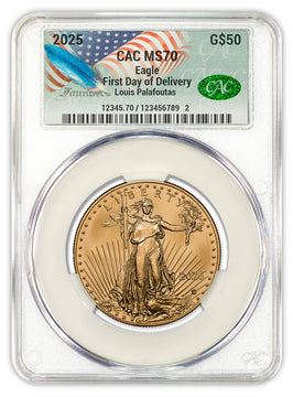 2025 1 oz American Gold Eagle FDD CAC MS70 Founders