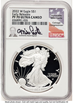 2022-W Proof Silver Eagle 1 oz ER Mike Castle NGC PF70