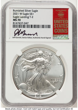 2021-W TY2 Burnished Silver Eagle 1 oz Jeff Garrett Red Book NGC MS70 2021-W TY2 Burnished Silver Eagle 1 oz Jeff Garrett Red Book NGC MS70