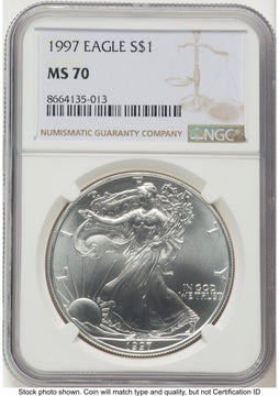 1997 Silver Eagle Brown Label NGC MS70