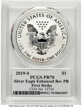 2019-S Enhanced Reverse Proof Silver Eagle 1 oz FS Gary Whitley PCGS PR70