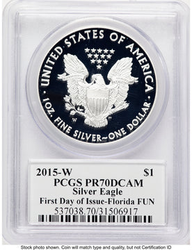 2015-W Proof Silver Eagle 1 oz FDI John Florida FUN PCGS PR70 Mercanti
