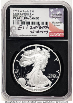 2021-W TY2 Proof Silver Eagle 1 oz FDI Elizabeth Jones NGC PF70