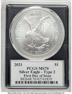 2021 Silver Eagle Type 2 FDI Emily Damstra Blk Frame PCGS MS70