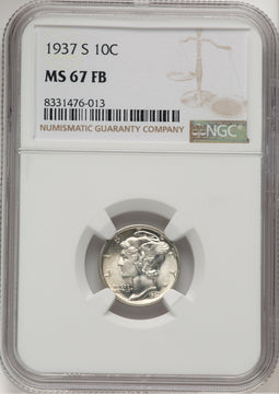 1937-S 10C FB Mercury Dime NGC MS67