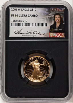 2001-W Proof Gold Eagle 1/4 oz Anna Cabral Prestige Treasurer Series NGC MS70
