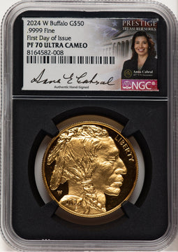 2024-W Proof Gold Buffalo 1 oz FDI Anna Cabral Prestige Treasurer Series NGC MS70
