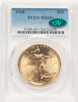 1928 $20 CAC Saint-Gaudens Double Eagle PCGS MS65+ (521389034)