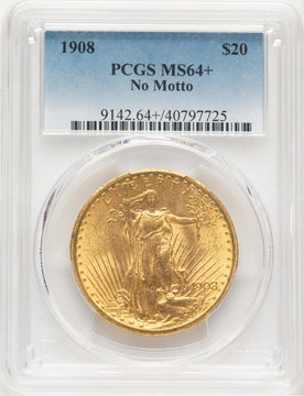 1908 $20 NO MOTTO Saint-Gaudens Double Eagle PCGS MS64+ (521389050)