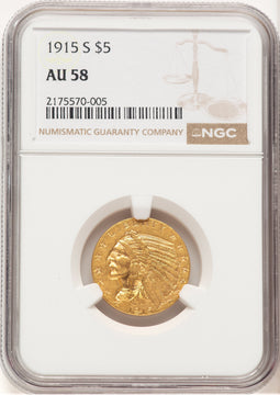 1915-S $5 Indian Half Eagle NGC AU58 (521661004)