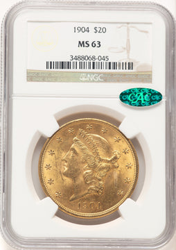 1904 $20 Liberty CAC Liberty Double Eagle NGC MS63