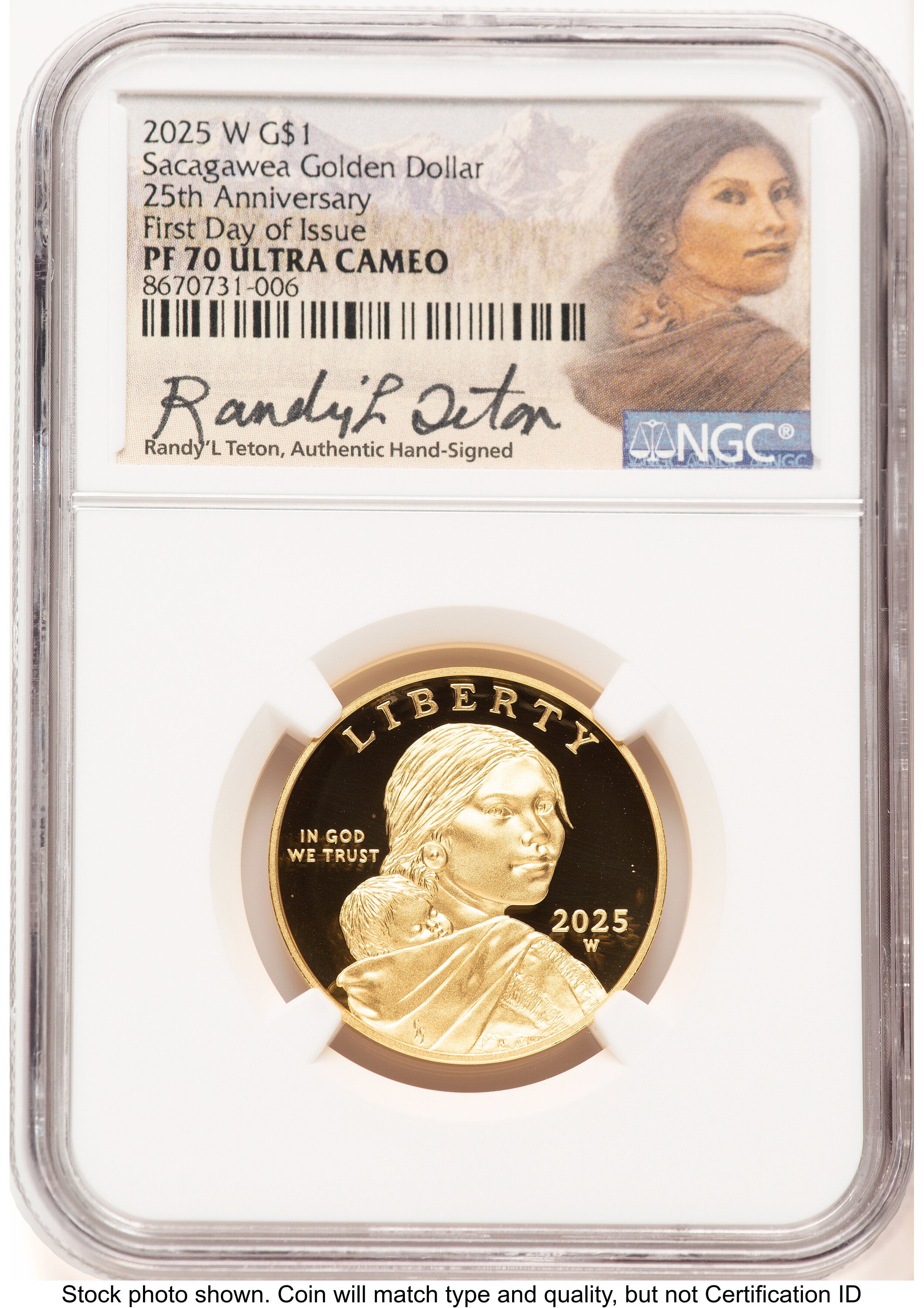 2025-W 1/2 oz Proof Gold Sacagawea 25th Anniversary FDI Randy'L