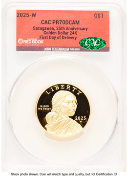 2025-W 1/2 oz Proof Gold Sacagawea 25th Anniversary First Day of Delivery Red Book CACG PR70