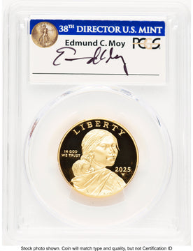2025-W 1/2 oz Proof Gold Sacagawea 25th Anniversary FDI PCGS PR70 Ed Moy