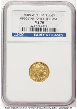 2008-W Burnished Gold Buffalo 1/10 oz ER Blue NGC MS70
