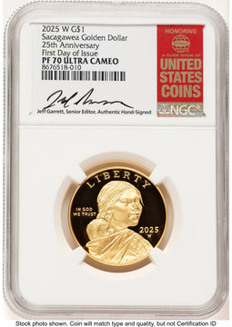 2025-W 1/2 oz Proof Gold Sacagawea 25th Anniversary FDI Jeff Garrett Red Book NGC PF70