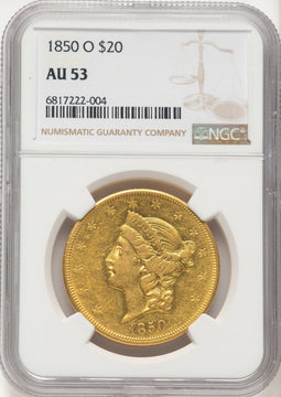 1850-O $20 Liberty Double Eagle NGC AU53