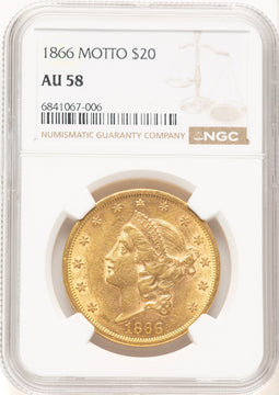 1866 $20 Liberty Double Eagle NGC AU58